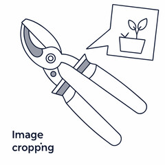 Simple Line Art Of Garden Pruning Shears With Plant Concept