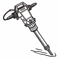 Jackhammer Breaking Ground Black And White Illustration Vector Tool