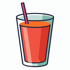 Cartoon Vector Illustration Of A Glass Of Orange Juice With Straw