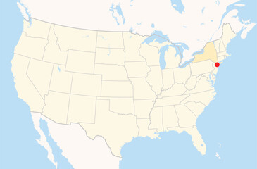 Location Map of the city New York in New York, USA. The state is marked orange and the city is highlighted with a red dot. No labels at all.