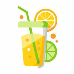 Fresh Citrus Drink In A Glass With Orange And Lime Slices Vector