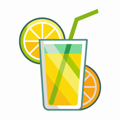 Fresh Citrus Juice In Glass With Straw Graphic Illustration