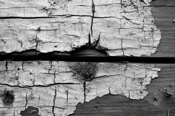 Obraz premium Detailed grayscale view of weathered wooden planks.