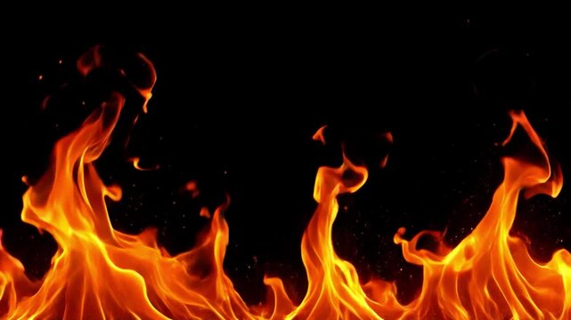 Burning flames on a dark backdrop. Perfect for visual effects, motion graphics, and creative projects.