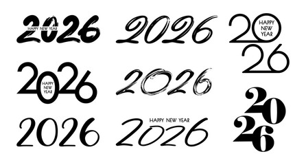 2026 Happy New Year logo design set. Happy New Year 2026 symbols collection.