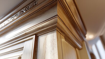 Obraz premium Elegant Interior with Neutral Tones Showing Wooden Trim at the Corner of Ceiling and Door