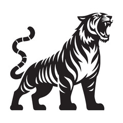 Aggressive angry tiger silhouette with fine lines designed for versatile branding projects – angry tiger silhouette – angry tiger vector – angry tiger illustration – silhouette of angry tiger

