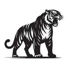 Sharp angry tiger silhouette for logos, digital branding, and scalable marketing materials – angry tiger silhouette – angry tiger vector – angry tiger illustration – silhouette of angry tiger

