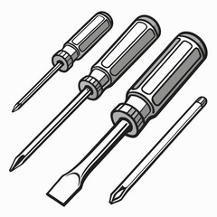 Screwdrivers Set Isolated On White Background Hand Tools Vector Illustration