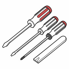 Hand Tools Set Of Four Screwdrivers Flathead And Phillips Vector Illustration