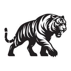 Dynamic angry tiger silhouette vector for logo creation, branding, and digital illustrations – angry tiger silhouette – angry tiger vector – angry tiger illustration – silhouette of angry tiger

