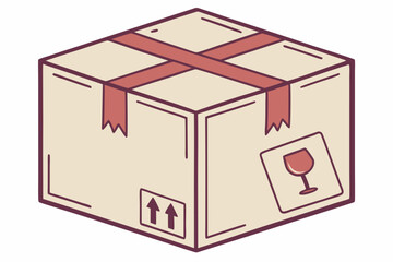 Delivery Box with Fragile Symbol and Taped Edges