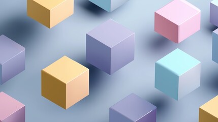 Floating Minimal Pastel Cubes with Soft Light and Clean Geometry on Blue Background