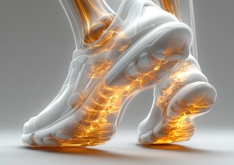 Obraz premium Running shoes and skeletal structure showing foot pain.