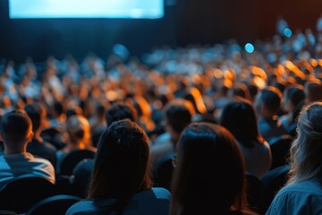 Audience members watching a presentation lecture or other event from their seats