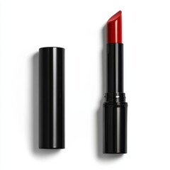 Obraz premium Open red lipstick tube with cap beside it