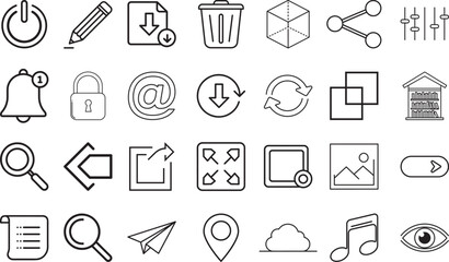 Minimalist Interface and Media Line Icons Set | Adobe Illustrator Artwork