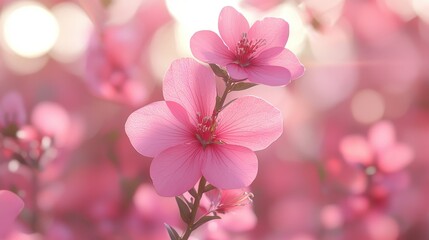 Fototapeta premium Pink floral bloom detail against blurry bokeh background
