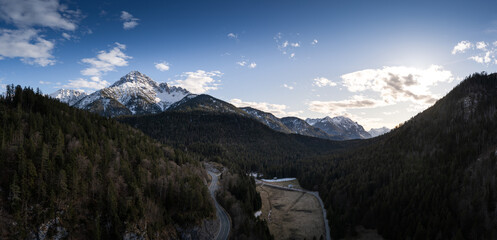 Scenic Mountain Landscape at Sunset with Forest Valley