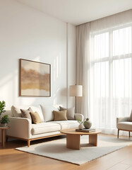 Modern Minimalist Living Room with Neutral Tones and Natural Light