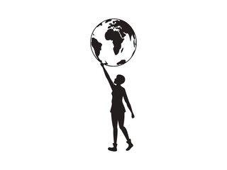 Youthful Activism Celebrates Global Unity on Youth Day vector design white and black, Silhouette illustration of children carrying a flag, symbolizing a celebration of Youth Day. International Youth 