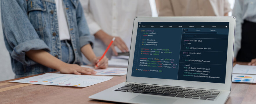 Software development programming on computer screen for brisk application and program coding