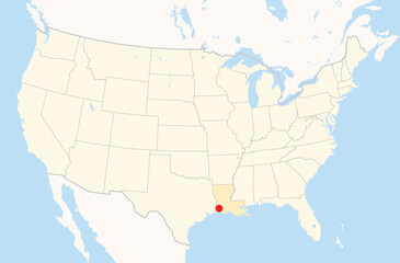 Location Map of the city Lake Charles in Louisiana, USA. The state is marked orange and the city is highlighted with a red dot. No labels at all.