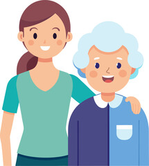 Obraz premium elderly patient with caregiver illustration on transparent background