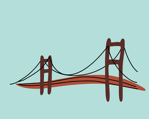 Bosphorus Bridge, Istanbul. Minimalist line art vector hand drawn illustration.
