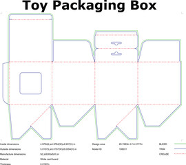 Toy Packaging Box Template With Dimensions And Cut Lines For Die Cutting