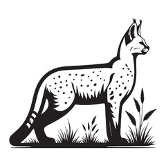 Line-art serval silhouette vector with uniform strokes for cohesive illustration packs – serval silhouette – serval vector – serval illustration – silhouette of serval

