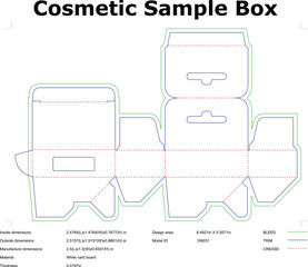 Cosmetic Sample Box Packaging Die Cut Template Technical Drawing With Dimensions