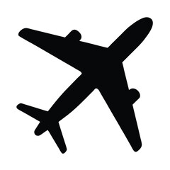 Obraz premium Silhouette of a large passenger airplane in flight on a white background