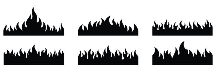 Set of Vector Fire Flame border isolated on white background