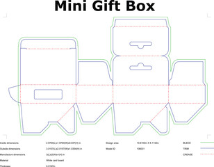 Mini Gift Box Die Cut Template Diagram Blueprint With Dimensions And Material Indication