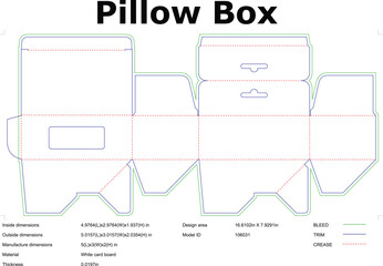 Pillow Box Die Cut Template Layout For Packaging Design With Dimensions