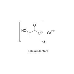 Calcium lactate skeletal structure. Calcium salt compound schematic illustration. Simple diagram, chemical formula.