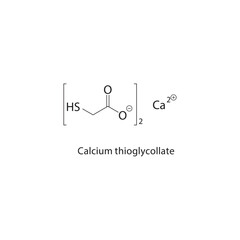 Calcium thioglycollate skeletal structure. Calcium salt compound schematic illustration. Simple diagram, chemical formula.