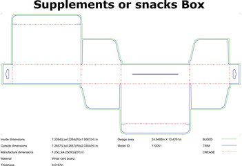 Supplements Or Snacks Box Layout Template Die Cut Design Vector Illustration