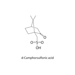 (±)-Camphoric acid skeletal structure. Dicarboxylic acid compound schematic illustration. Simple diagram, chemical formula.