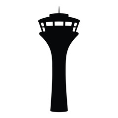 Silhouette of a Modern Air Traffic Control Tower against White Background
