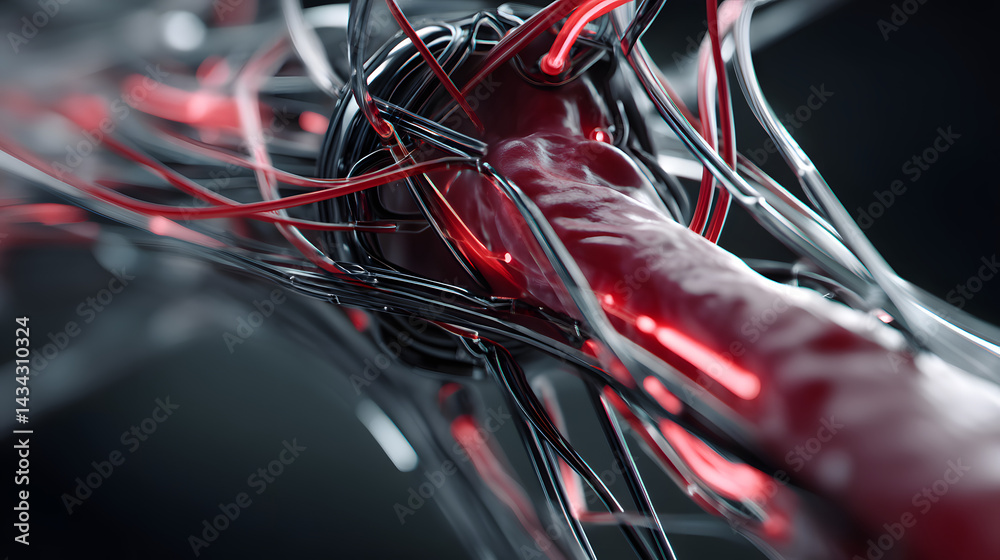 Poster abstract technology: an artistic rendering of advanced technology, featuring glowing red and sleek b