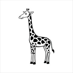 Graceful Giraffe Sketch: A tall, elegant giraffe, captured in a clean, monochromatic sketch, showcasing its iconic long neck and distinctive spotted pattern.