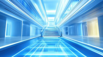 Obraz premium Futuristic Modern Corridor with Blue Light