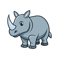 Cartoon Rhino in Simple Style: A charming illustration of a rhino standing proudly, showcasing a clean, minimalist aesthetic.