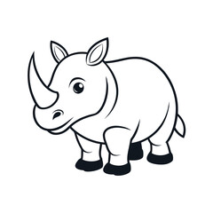 Adorable Rhino Illustration: A charming line illustration of a rhinoceros, offering a captivating display of the animal's robust form, featuring a prominent horn and expressive eyes.
