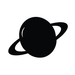 Single color silhouette of a planet with prominent rings orbiting it