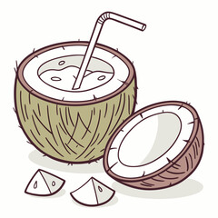 Refreshing Coconut Drink with a Straw – Tropical Summer Vector Illustration