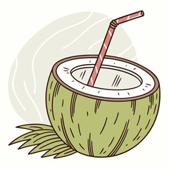 Refreshing Coconut Drink with a Straw – Tropical Summer Vector Illustration