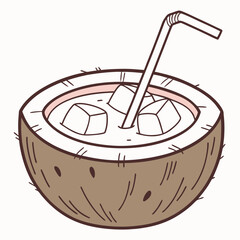 Refreshing Coconut Drink with a Straw – Tropical Summer Vector Illustration